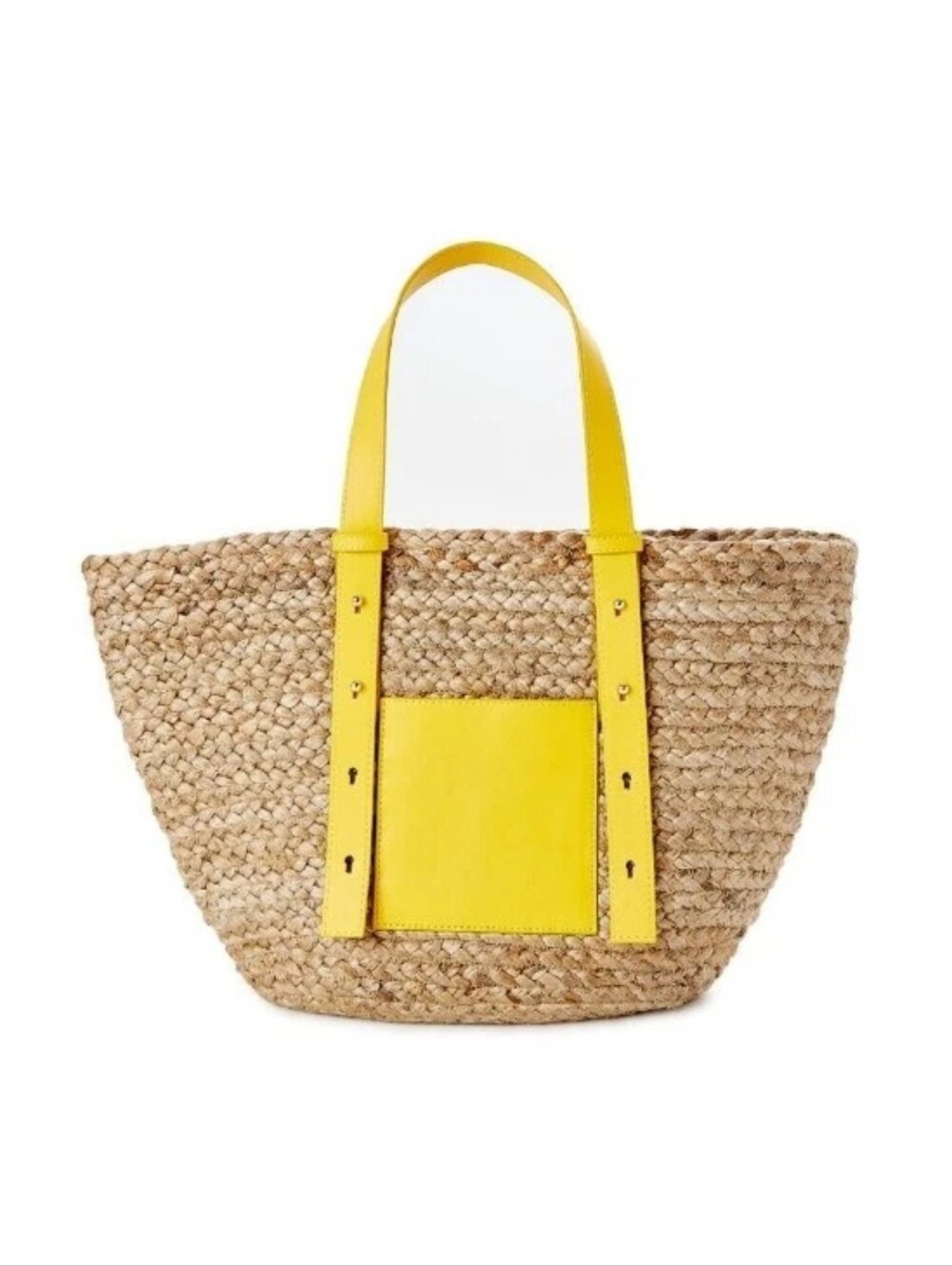 Time & Tru Natural Jute/Yellow Braided  Pocket Tote Bag